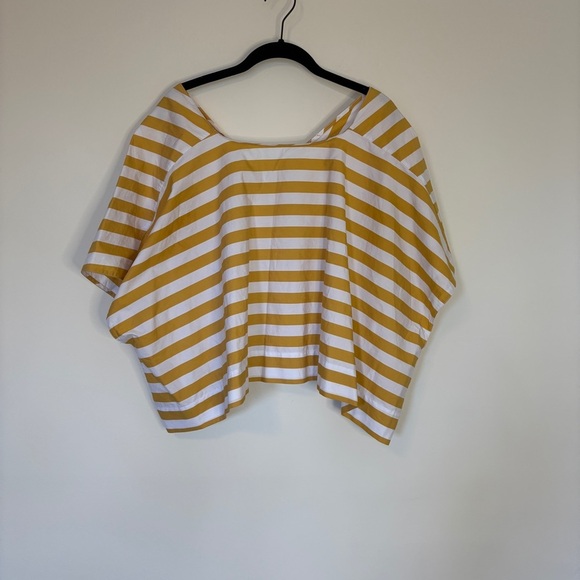 TELA Yellow Stripe Set Pencil Skirt Oversize Top Button Cotton Size L - Picture 7 of 16